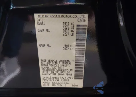 2016 Nissan Altima 2.5/2.5 S/2.5 Sl/2.5 Sr/2.5 Sv from USA, damaged, VIN 1N4AL3AP9GN353297